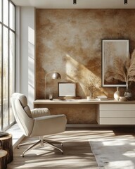 Modern workspace with warm tones