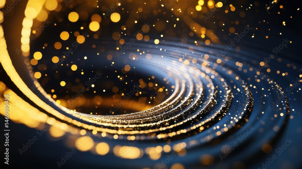 Poster luxurious swirling gold patterns with sparkling particles on a dark backdrop