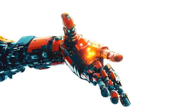 Futuristic Robot Arm and Hand Pointing Finger Isolated on Transparent Background - Powered by Adobe