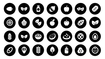 Vector icons of round food ingredients perfect for healthy recipe graphics and cooking apps