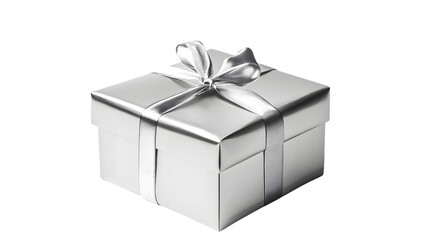 Elegant Silver Gift Box Isolated on Transparent Background for Celebration and Anniversary