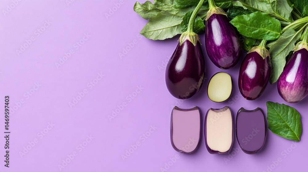 Poster monochromatic color scheme with eggplants on matching soft purple background