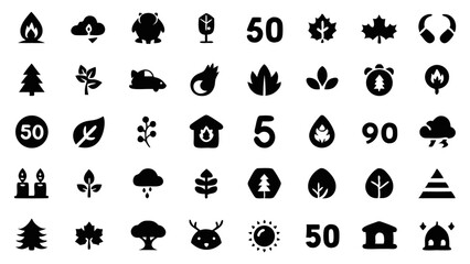 Eco Friendly Nature Icon Set with Elements of Forests Water and Landscapes