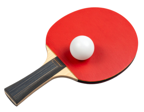  Table tennis racket with red color and white ball on a transparent background, PNG