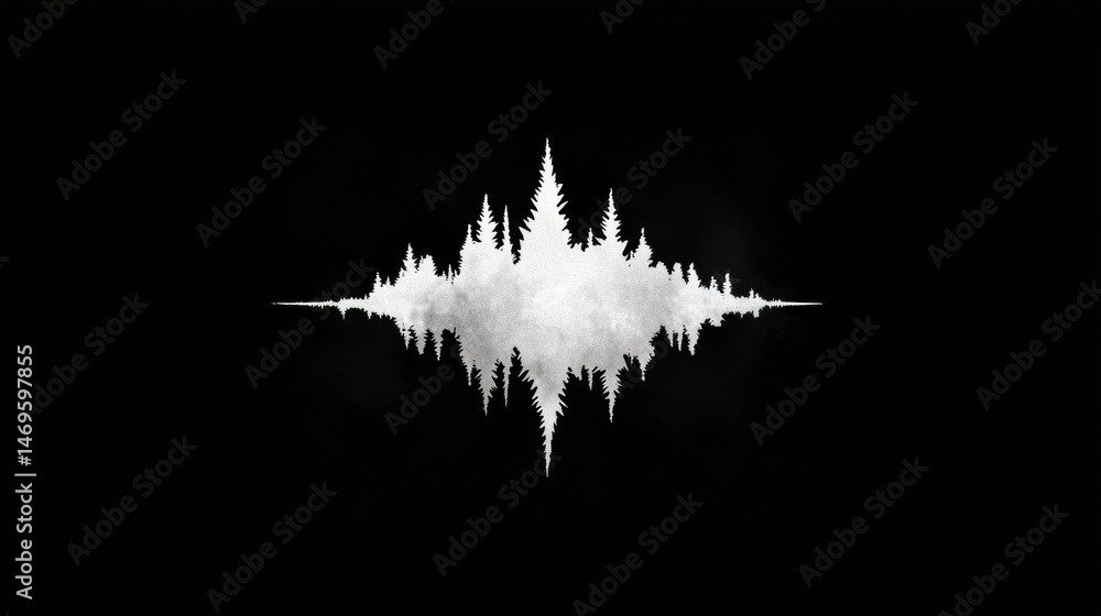 Poster a white waveform with a forest of trees on top.