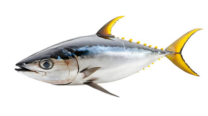Fresh Whole Yellowfin Tuna Fish Isolated on Transparent Background for Seafood Cooking