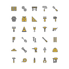construction tools filled outline icon set. construction equipment color line icon set.