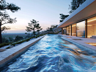 Pool designed with an artificial current simulating a flowing river