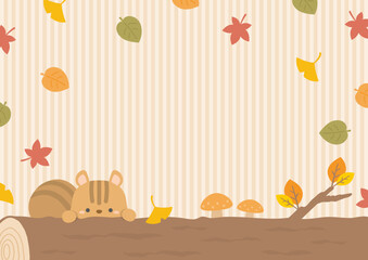 秋のフレーム、紅葉した葉とリスとキノコ © GRACE