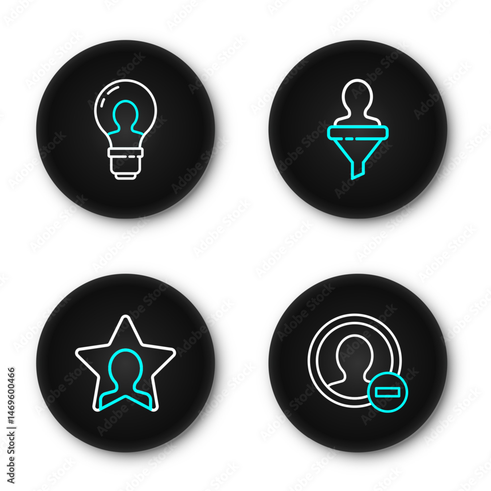 Poster set line create account screen, head hunting, and with lamp bulb icon. vector