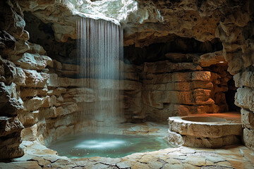 Natural rock shower built inside a cave