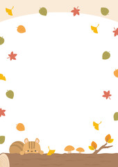 秋のフレーム、紅葉した葉とリスとキノコ03