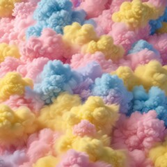 Fototapeta premium Fuzzy pink blue yellow blend, cloud-like texture, cheerful wallpaper, soft, blue, floral