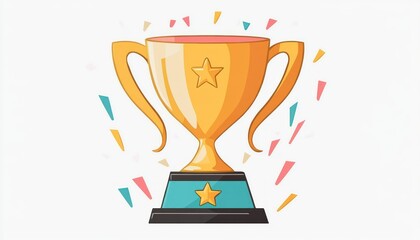 Golden trophy with colorful confetti
