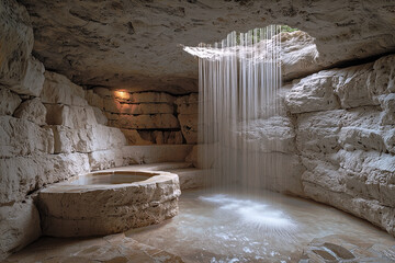 Natural rock shower built inside a cave