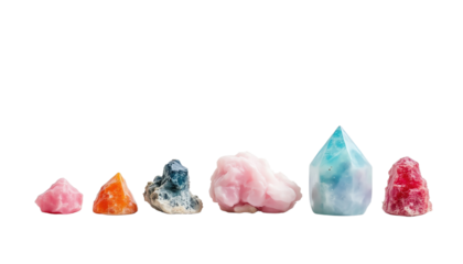 Colorful crystals lined in a neat arrangement.