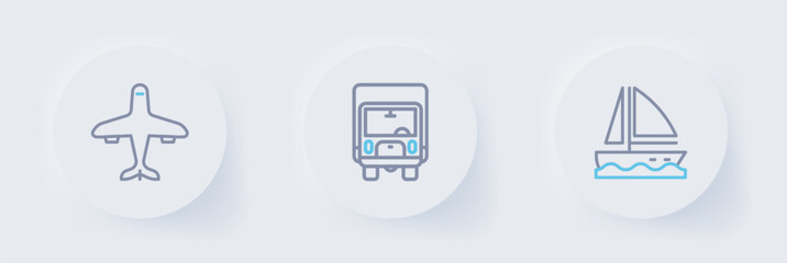 Set line Yacht sailboat, Delivery cargo truck and Plane icon. Vector