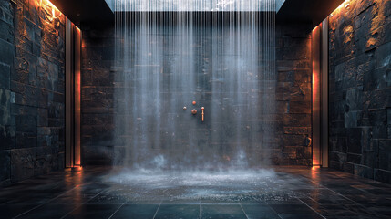 Mist shower creating a soft cloud of water