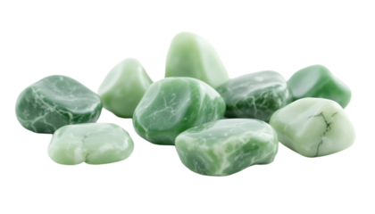 Natural green stones on a white background.