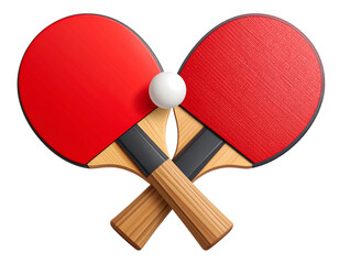 Two red table tennis paddles, vector illustration on a transparent background