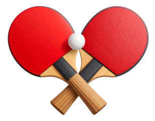 Two red table tennis paddles, vector illustration on a transparent background