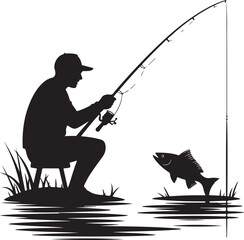 fishing svg, fish hunting silhouette, angler vector, catch fish clipart, fisherman svg, fish hook icon, bass fish silhouette, fishing rod vector, outdoor sport svg, river fishing design, boat fishing 