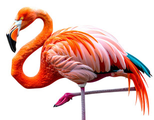 Obraz premium Vibrant Flamingo with Multicolored Feathers, isolated on transparent background PNG