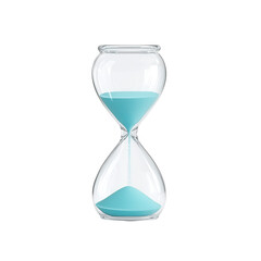 A clear hourglass filled with blue sand, symbolizing the passage of time, set against a white isolated background. Perfect for themes of time management and mindfulness.