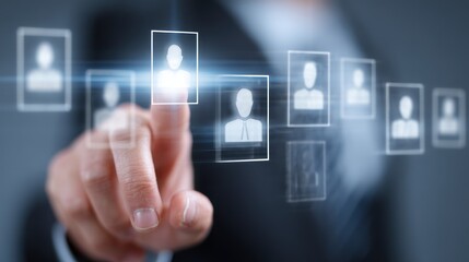 Business Professional Interacting with Digital Profile Selection Interface