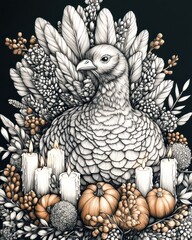 Fototapeta premium Ornate Thanksgiving Turkey Illustration
