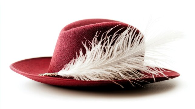Elegant maroon hat with white feather