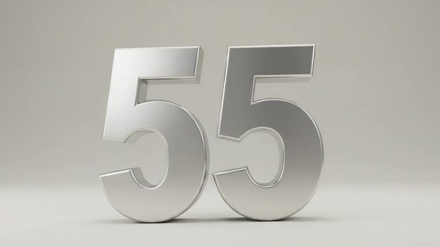 3D silver number '55' with sharp edges and drop shadow &mdash; firm and balanced.