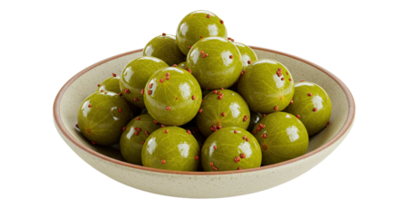 Indian Gooseberry Pickle (Amla) in Ceramic Dish; Glossy & Isolated on White Backdrop