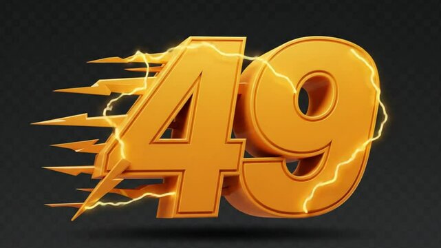 3D yellow-orange number '49' with lighting bolt motif &mdash; fast and powerful.