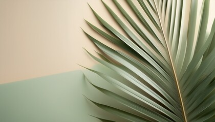 tropical palm leaves background in soft green and beige tones minimalistic nature inspired backdrop for website design eco friendly branding and organic product presentation