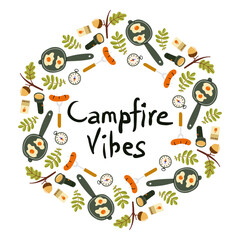 Creative campfire vibes with cooking elements and nature decorations for outdoor fun