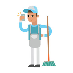 cartoon character man cleaning service style