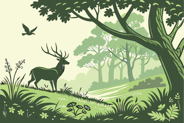 56 deer, deer standing in nature, deer with antlers, wildlife, nature, photorealistic, 8k