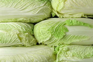 Fresh Chinese cabbages as background, top view