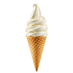 Enjoying a Creamy Soft Serve Ice Cream Cone on Isolated Background