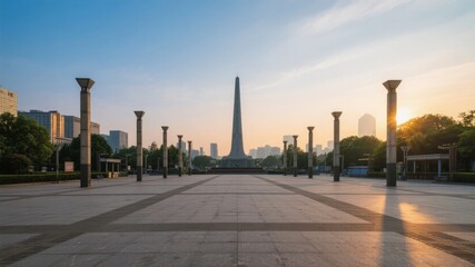 Fototapeta premium Monumental Obelisk in a Plaza at Sunrise