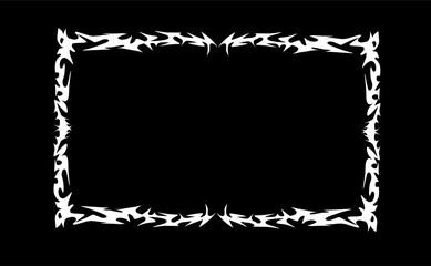 White tribal thorn vector frame with sharp edges on black background. Perfect for dark designs.