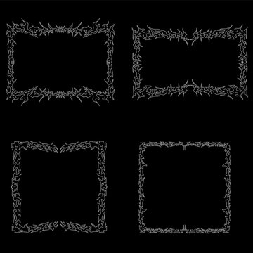 Neo Tribal frame collection. Cyber sigilism elements, gothic y2k sharp spikes sphere, square, rectangle. Vector
