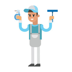cartoon character man cleaning service style