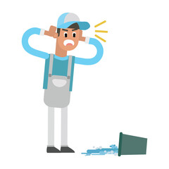 cartoon character man cleaning service style