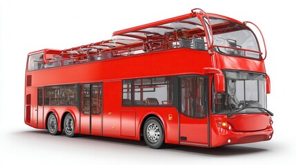 Red open top double decker bus isolated on white background