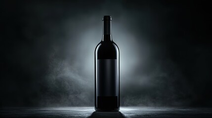 A bottle of wine in a dark room.