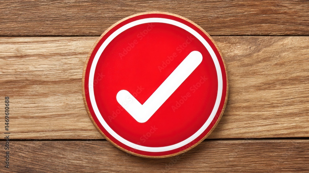 Poster distinct red and white check mark representing approval and confirmation in a conceptual visual cont