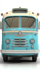 Vintage style retro bus with blue and cream exterior front view