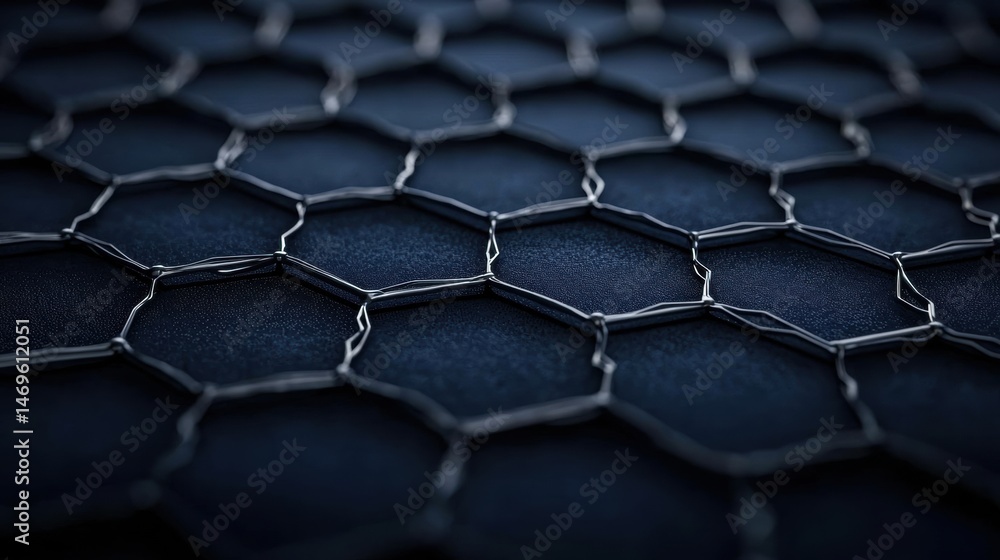 Poster a close-up view of a dark blue, textured surface with a repeating hexagonal pattern.